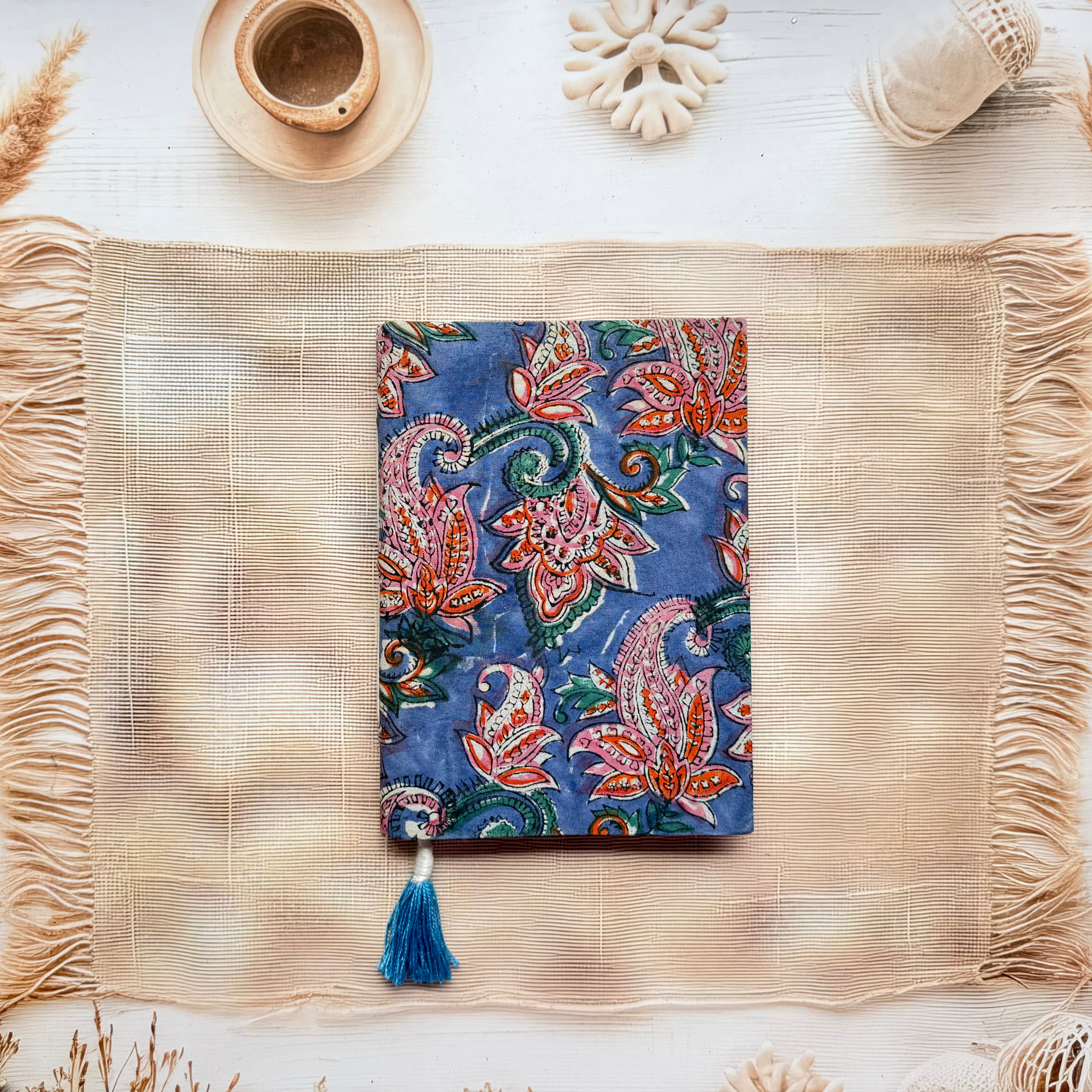 Unruled Block Print Handmade Paper Diary - Large (8*5.5 Inch)