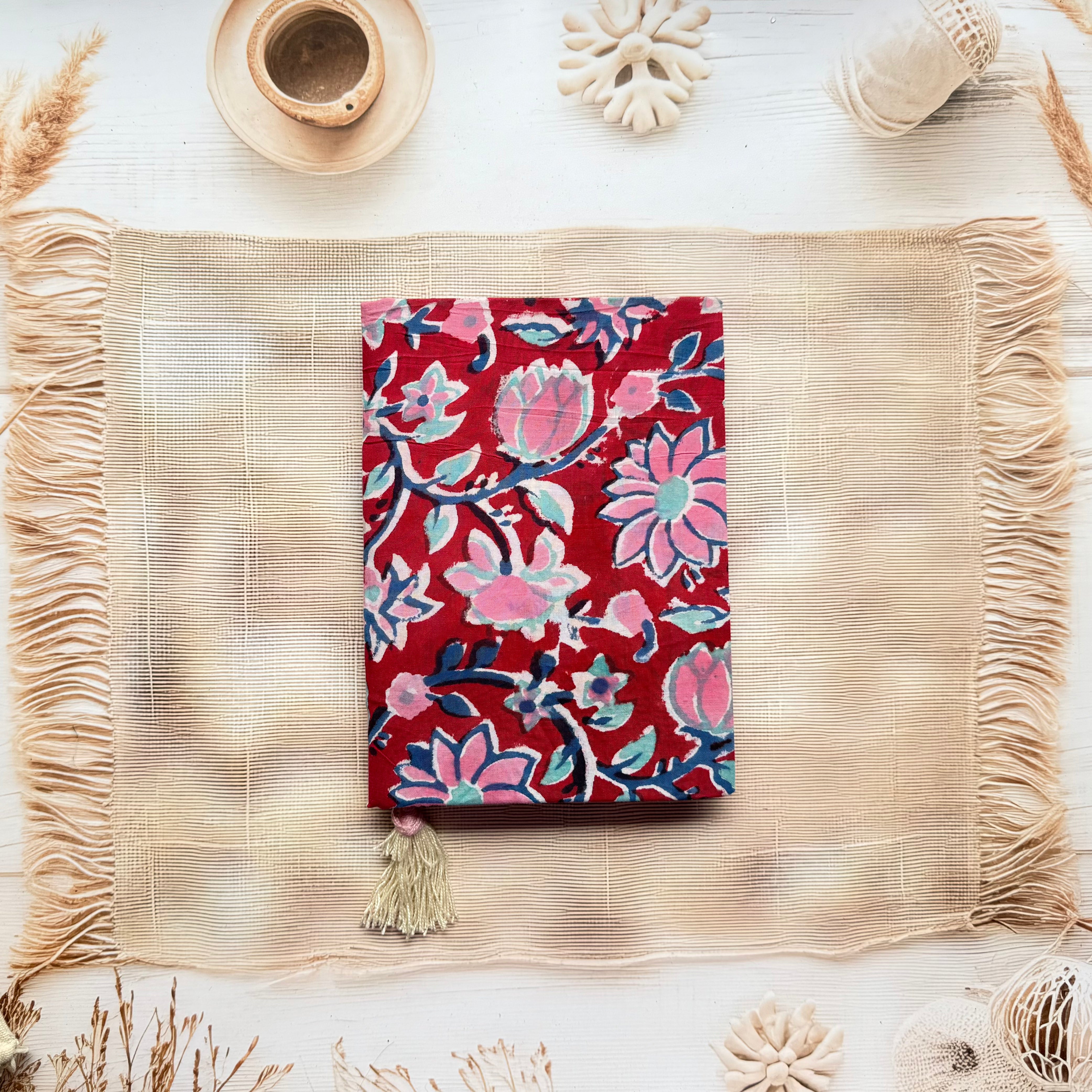 Unruled Block Print Handmade Paper Diary - Large (8*5.5 Inch)