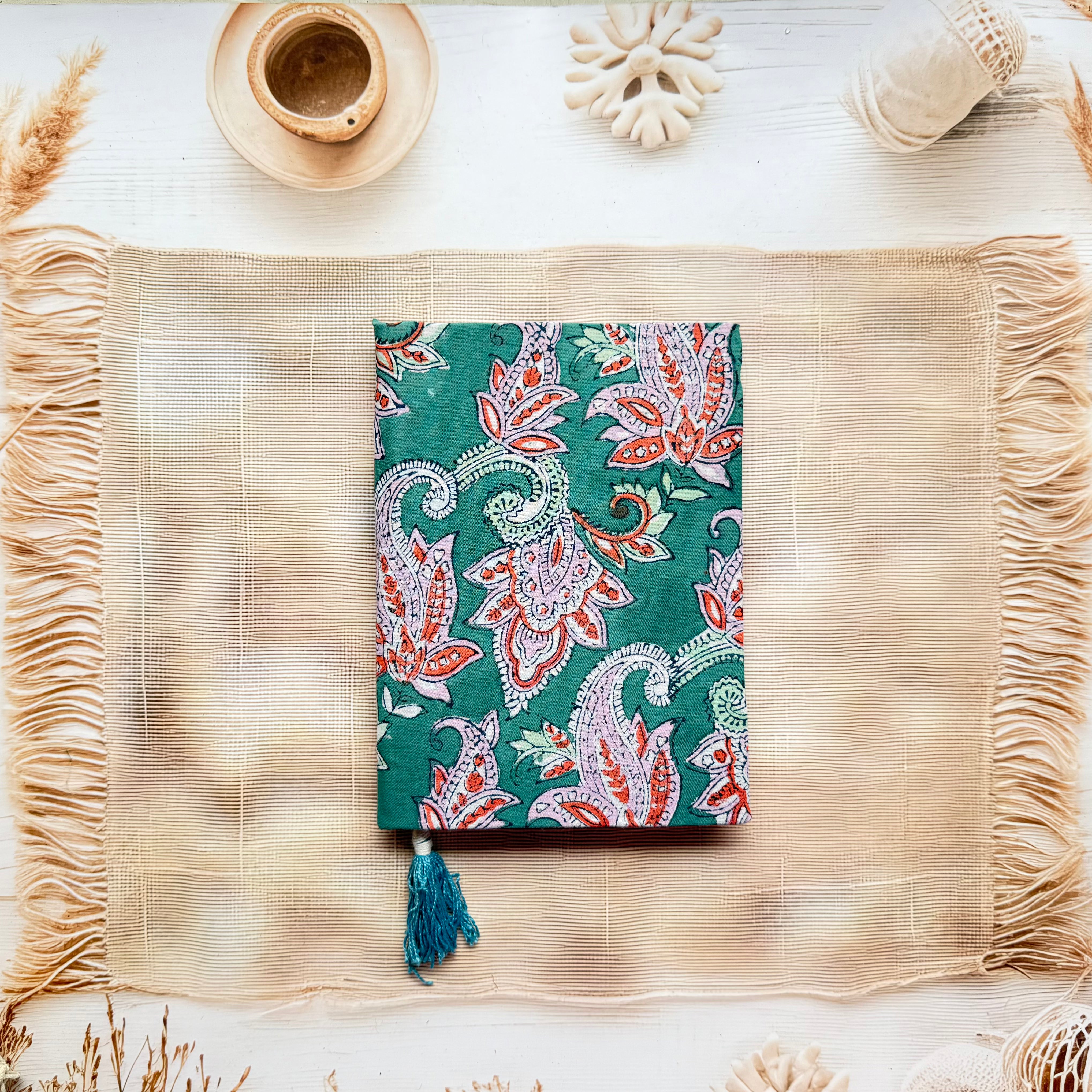 Unruled Block Print Handmade Paper Diary - Large (8*5.5 Inch)