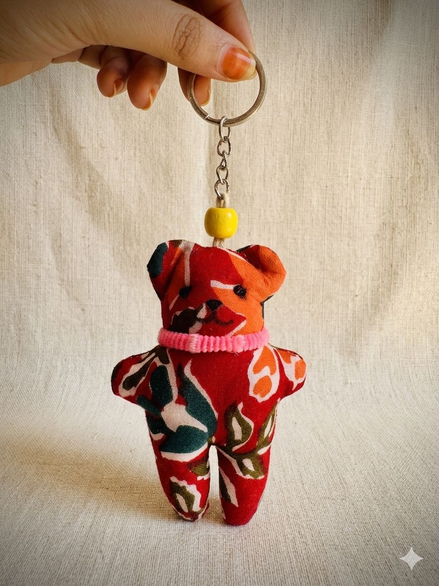 Teddy bear fabric Keyring