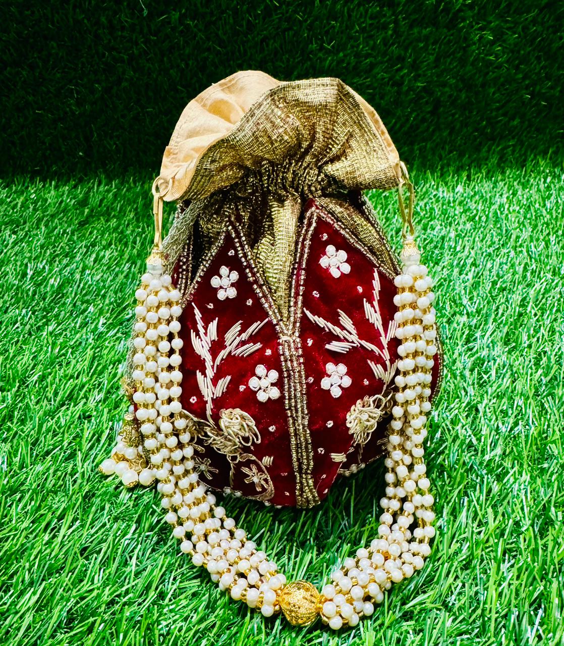 Handcrafted Luxurious Fancy Pearl & Zardoji  Potlis (For Weddings & Special Occassions)