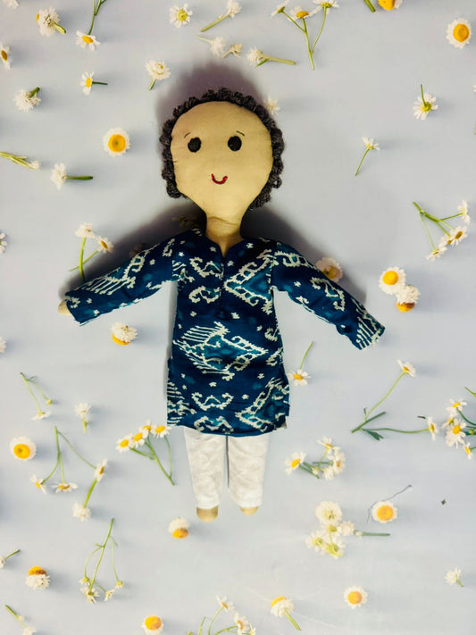 Rakesh – A Classic Mini Male Doll in a Block Print Kurta Pyjama ( 11 inch)